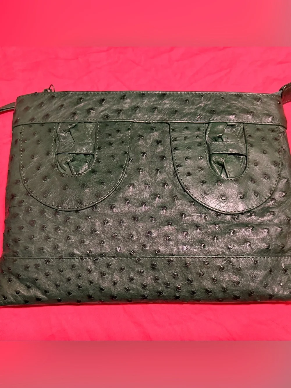 Rare Vintage Genuine Ostrich Leather Clutch Bag Emerald Green Exotic Skin